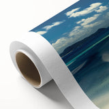 Vibrant rolled canvas showcasing a breathtaking beach landscape design, featuring turquoise waters and golden sand, ideal for home decor and art enthusiasts.