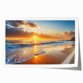Vibrant rolled print showcasing a serene beach landscape with golden sands and turquoise waves, ideal for enhancing home decor and wall art collections.