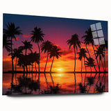 Acrylic glass wall art collection showcasing a serene beach landscape design, viewed from the side, highlighting vibrant colors and intricate details, perfect for home decor.