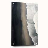 Acrylic glass wall art featuring a serene beach landscape design, displayed from a side view with decorative pins, showcasing vibrant colors and tranquil scenery. This piece adds a calming touch to any room.