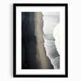 Framed black wall art showcasing a serene beach landscape design, complete with a mat for an elegant finish, ideal for enhancing home decor.