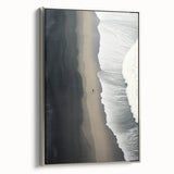 Framed canvas wall art featuring a serene beach landscape with a silver frame, showcasing vibrant colors and intricate details, perfect for home decor.