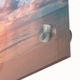 Close-up of an acrylic glass wall art piece showcasing a vibrant beach landscape design, featuring vivid colors and intricate details perfect for home decor. Ideal for enhancing living spaces with a serene coastal vibe.