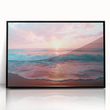 Framed wall art collection showcasing a stunning beach landscape in vibrant colors, featuring a black frame and acrylic finish, ideal for coastal decor.