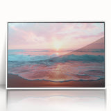 Framed wall art collection showcasing a serene beach landscape design with vibrant colors, set in a sleek white frame, ideal for home decor enhancement.