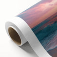 Stunning rolled canvas wall art depicting a serene beach landscape with vibrant colors, showcasing waves and a clear blue sky, ideal for home decor.