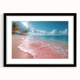 Framed wall art showcasing a serene beach landscape with vivid colors, featuring a black mat and sleek frame, perfect for home decor enhancement.