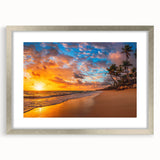 Framed silver wall art featuring a serene beach landscape design, showcasing vibrant colors and intricate details, perfect for enhancing modern home decor.