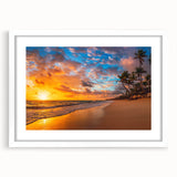 Framed wall art featuring a serene beach landscape, showcasing soft pastel colors and a white mat, perfect for enhancing home decor or office ambiance.