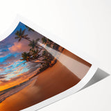 Vibrant beach landscape wall art print showcasing turquoise waters and golden sands, rolled for easy shipping and perfect for coastal decor enthusiasts.