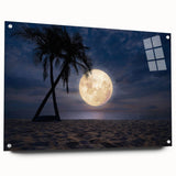 Acrylic glass wall art collection featuring serene beach landscapes, displayed in a side view with decorative pins, showcasing vibrant colors and intricate details.