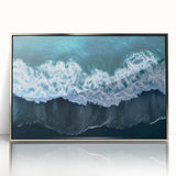 Framed acrylic wall art featuring a serene beach landscape with silver accents, ideal for enhancing modern interior decor. Perfect for coastal-themed spaces.