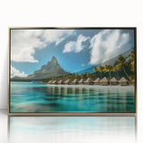 Framed acrylic wall art showcasing a vibrant beach landscape design with a gold frame, perfect for home decor and coastal-themed interiors. The vivid colors and intricate details capture a serene coastal atmosphere, ideal for enhancing living spaces.