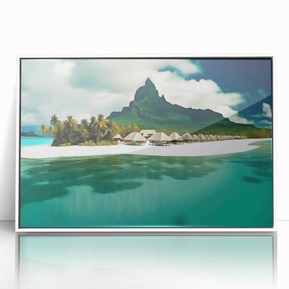 Framed acrylic wall art showcasing a serene beach landscape with vibrant colors and detailed textures, perfect for modern home decor.