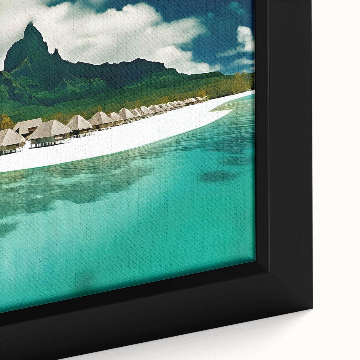 Framed canvas wall art featuring a vibrant beach landscape design, showcasing colorful skies and waves, ideal for home decor and coastal-themed interiors.