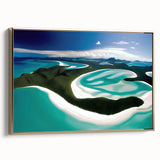 Framed canvas wall art depicting a serene beach landscape with golden hues, showcasing gentle waves and a vibrant sunset, ideal for coastal decor.