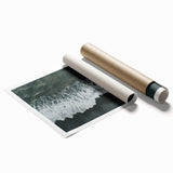 Vibrant coastal landscape wall art print showcasing a serene beach scene with turquoise waters and soft golden sand, rolled and packaged for easy display.