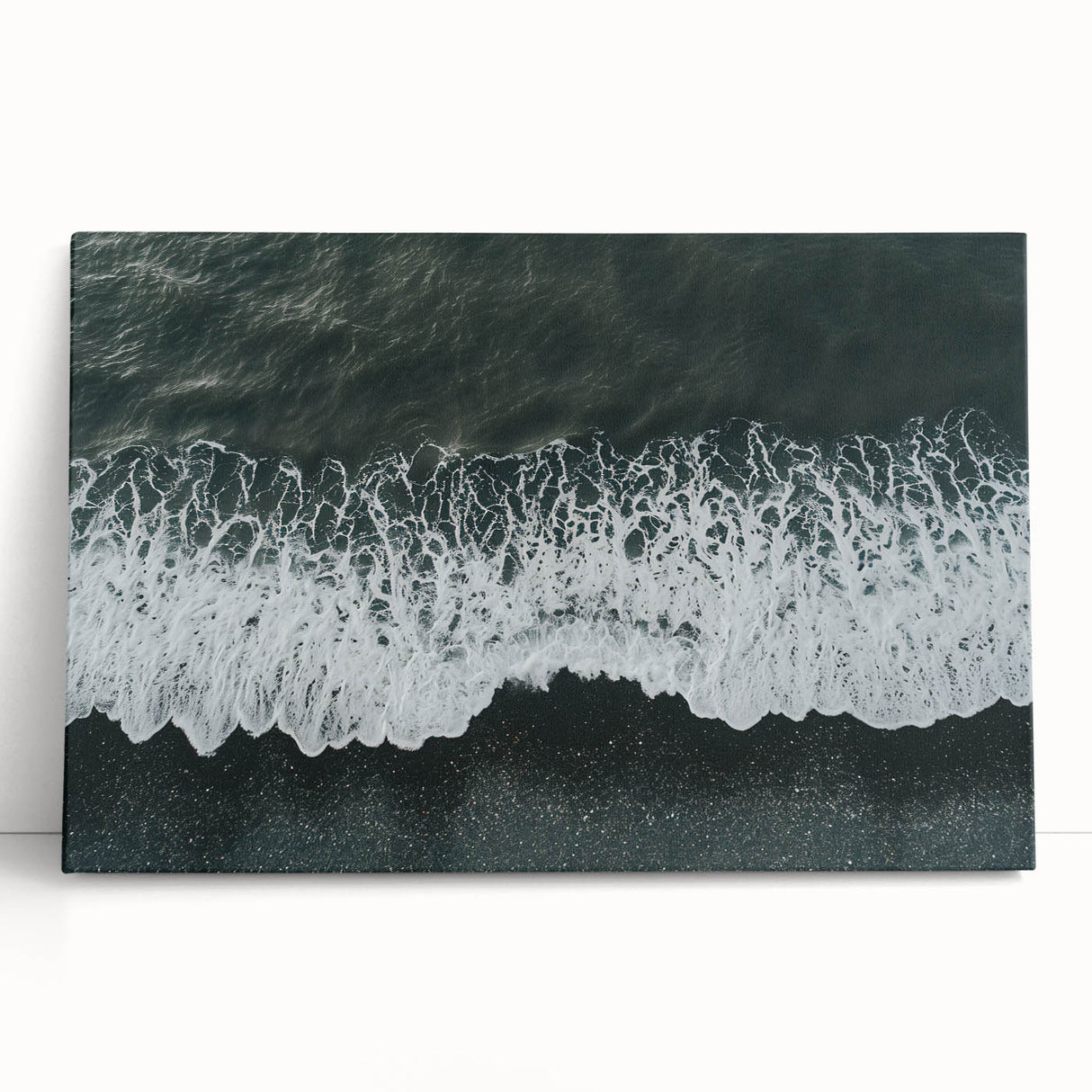 Vibrant stretched canvas wall art depicting a serene beach landscape with soft pastel colors, perfect for home decor and coastal themes, showcasing calming ocean waves and golden sand.