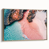 Framed canvas wall art showcasing a serene beach landscape design with golden accents, perfect for home decor. Ideal for adding elegance to living spaces.