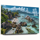 Acrylic wall art collection showcasing a serene beach landscape design, displayed in a side view without pins, highlighting vibrant colors and intricate details. Perfect for home decor enthusiasts looking to enhance their space with coastal themes.