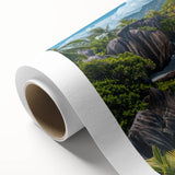 Vibrant rolled canvas featuring a serene beach landscape design, showcasing gentle waves and golden sands, ideal for home decor and relaxation. Packaged securely for protection.