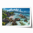 Vibrant rolled print of a beach landscape showcasing golden sands and turquoise waves, perfect for home decor. Packaged securely for easy display.