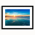 Framed wall art featuring a serene beach landscape design with a black mat, perfect for home decor or office aesthetics, showcasing soothing colors and tranquility.