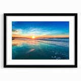 Framed wall art featuring a serene beach landscape design with a black mat, perfect for home decor or office aesthetics, showcasing soothing colors and tranquility.