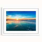 Framed wall art collection showcasing a serene beach landscape with a white mat, designed to enhance home decor and create a calming atmosphere.