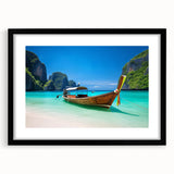 Framed wall art collection showcasing serene beach landscapes with a black mat and sleek frame, ideal for home decor and relaxation-themed interiors.