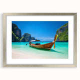 Framed wall art collection showcasing a serene beach landscape design, featuring a silver frame and mat, perfect for enhancing home decor with a coastal vibe.