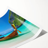 Vibrant beach landscape wall art print showcasing a serene sunset over ocean waves, rolled and ready for framing, perfect for modern home decor.