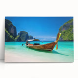 Stretched canvas wall art showcasing a serene beach landscape with soft pastel colors, ideal for home decor, creating a tranquil atmosphere in any room.