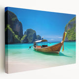 Stretched canvas wall art showcasing a serene beach landscape with soft pastel colors and gentle waves, ideal for coastal-themed home decor. The artwork captures tranquility and invites a relaxed atmosphere.
