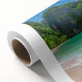 Stunning rolled canvas featuring a serene beach landscape design, showcasing vibrant colors and intricate details, ideal for home decor enhancement.