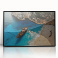 Framed acrylic wall art showcasing a serene beach landscape design with vibrant colors, featuring a sleek black frame that enhances the modern aesthetic. Perfect for home decor.