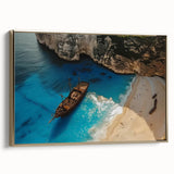 Framed canvas wall art collection showcasing a vibrant beach landscape design, featuring gold accents and a sleek side view, ideal for home decor.