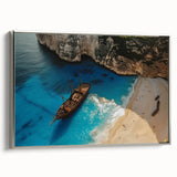 Framed canvas wall art showcasing a serene beach landscape with vibrant colors and a silver frame, ideal for enhancing home decor and creating a calming atmosphere.