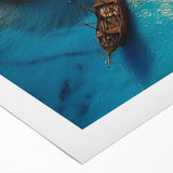 Vibrant rolled canvas depicting a serene beach landscape with soft waves and a clear blue sky, perfect for home decor, showcasing tranquil coastal vibes.