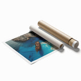 Vibrant rolled beach landscape wall art print showcasing serene coastal scenery with soft waves and a colorful sunset, ideal for home decor.