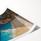 Rolled print of a vibrant beach landscape, featuring vivid colors and serene ocean waves, perfect for home decor. Ideal for enhancing any coastal-themed interior.