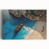 Stretched canvas wall art depicting a serene beach landscape at sunset, showcasing vibrant colors and calming ocean waves, perfect for home decor.