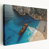 Stretched canvas wall art featuring a vibrant beach landscape design, showcasing golden sand, turquoise waves, and a clear blue sky, perfect for coastal decor.