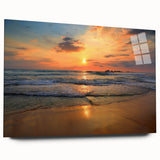 Elegant wall art showcasing a vibrant beach landscape design, displayed in a sleek acrylic frame from the 'Landscapes & Beaches' collection, ideal for coastal decor.