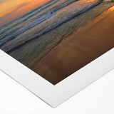 Vibrant rolled canvas showcasing a serene beach landscape design, featuring soft waves and a golden sunset, ideal for home decor or relaxation spaces.