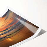 Vibrant rolled wall art print showcasing a serene beach landscape with golden sands and turquoise waves, ideal for home decor and relaxation.