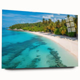 Acrylic wall art collection showcasing a serene beach landscape design, displayed from the side without pins, featuring vibrant colors and a glossy finish. Perfect for enhancing coastal-themed interiors.