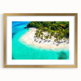 Framed wall art collection featuring a serene beach landscape design with a gold mat and frame, ideal for enhancing home decor and adding a touch of elegance.