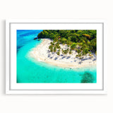 Framed wall art collection showcasing a serene beach landscape design, featuring a white mat and sleek frame, ideal for enhancing home decor aesthetics.