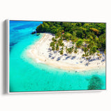 Framed canvas wall art collection showcasing a serene beach landscape design with soft blue and white tones, presented in a modern white frame for stylish home decor.